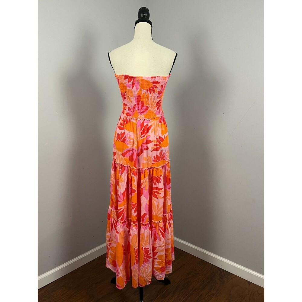 Abel The Label Rumi Strapless Smocked Maxi Dress Orange Floral Women's Small - Picture 5 of 7